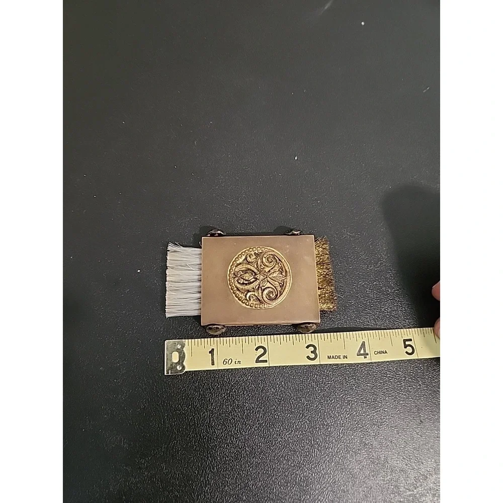 Antique Vintage Retractable Sliding Pocket Shoe Brush Nylon Brass‎ Accessory